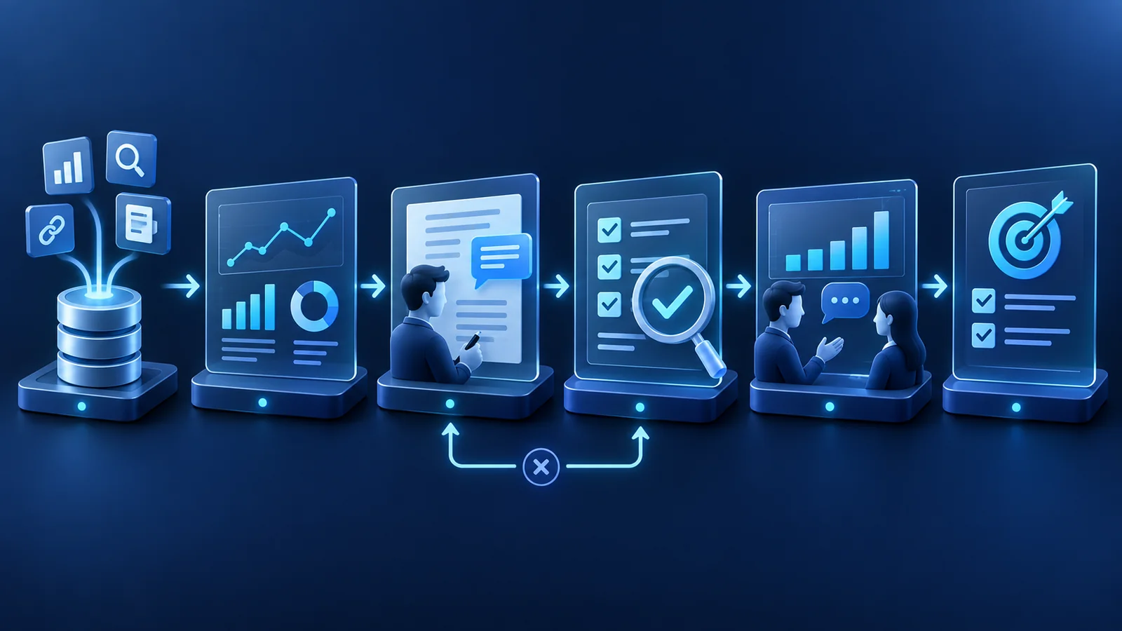 SEO client report delivery workflow from data collection and QA to commentary, client discussion and next actions