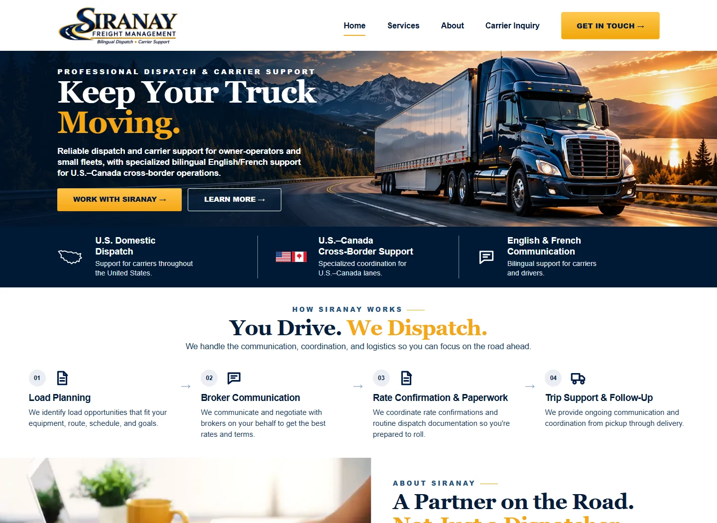 Siranay Freight Management website preview
